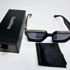 Black Rectangle Sunglasses – Gold Trim, Smoke Lens