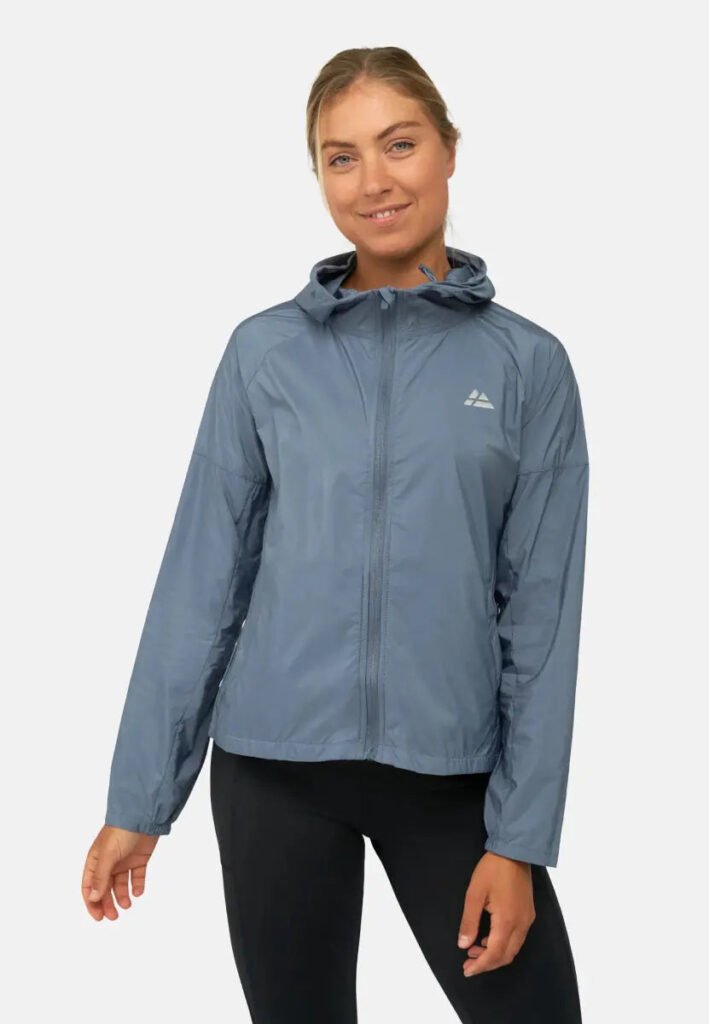 Women's Blue Hooded Running Jacket shown in the selected color or assortment