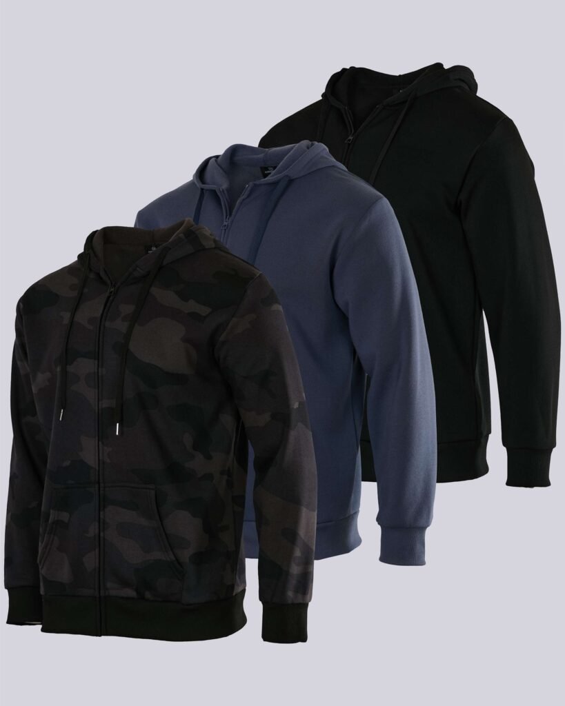 Zip-Front Fleece Hoodies Three-Pack shown in the selected color or assortment