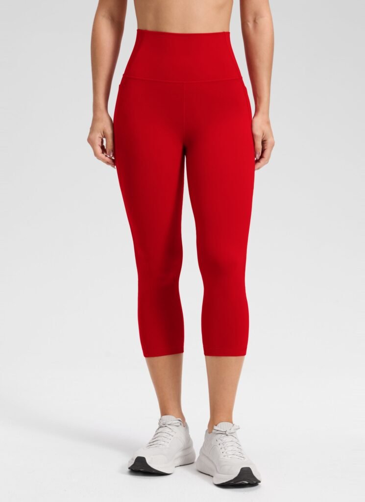Red Pocket Capri Leggings shown in the selected color or assortment