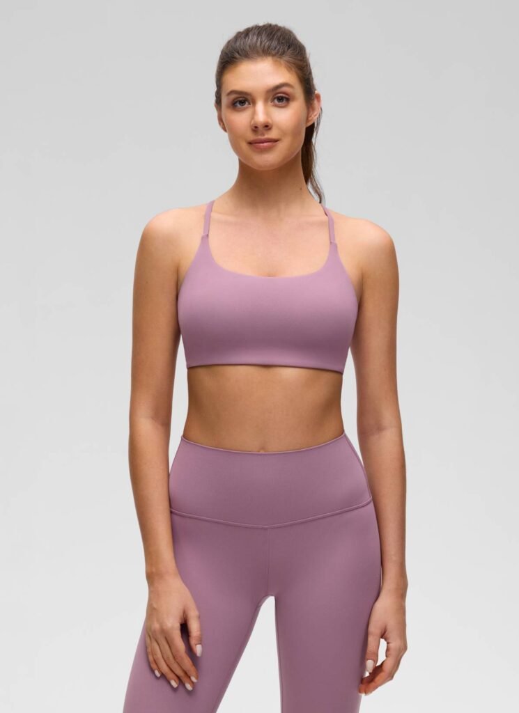 Lavender Cross-Back Sports Bra shown in the selected color or assortment
