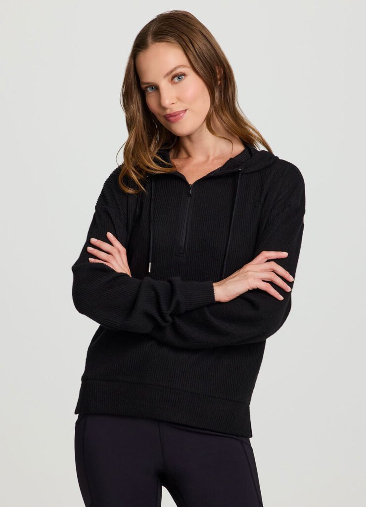 Black Ribbed Gym Hoodie shown in the selected color or assortment