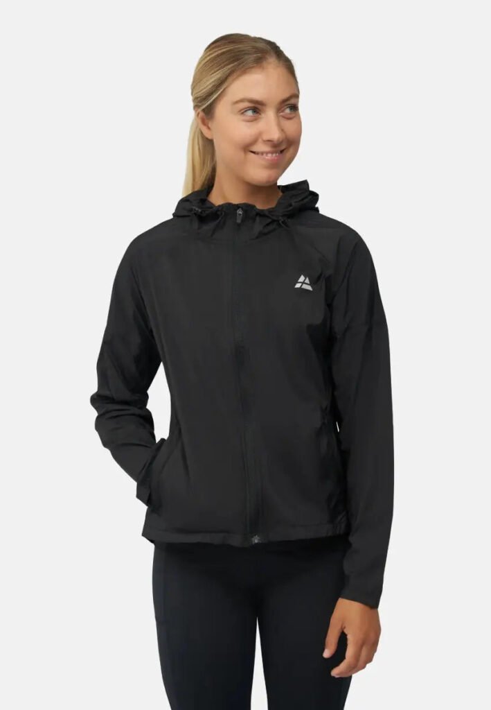 Women's Black Hooded Running Jacket shown in the selected color or assortment